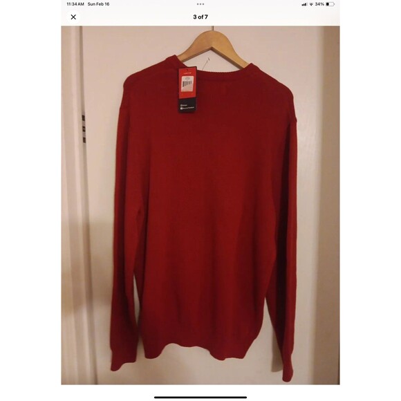 Chaps Knit Sweater Large Mens Red Crew Neck Heavyweight Long Sleeve Cotton NWT - Picture 7 of 7